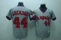 Mitchell and Ness Los Angeles Angels of Anaheim -44 Reggie Jackson Stitched Grey MLB Jersey