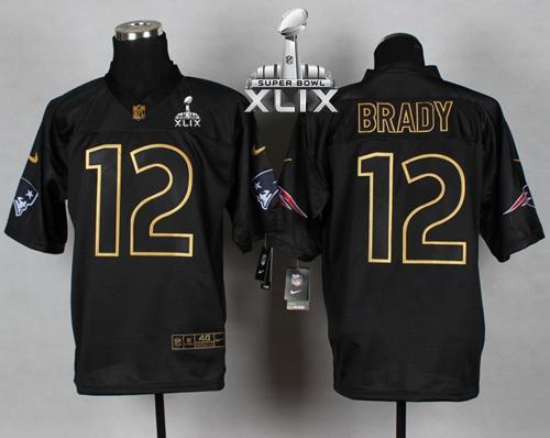 Nike New England Patriots -12 Tom Brady Black Gold No Fashion Super Bowl XLIX Mens Stitched NFL Elit