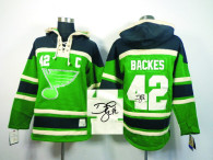 Autographed St Louis Blues -42 David Backes Green Sawyer Hooded Sweatshirt Stitched NHL Jersey