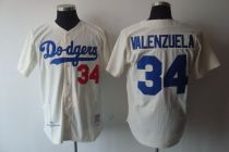 Mitchell and Ness Los Angeles Dodgers -34 Fernando Valenzuela Stitched Cream MLB Jersey