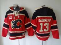 Calgary Flames -13 Johnny Gaudreau Red Sawyer Hooded Sweatshirt Stitched NHL Jersey