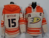 Anaheim Ducks -15 Ryan Getzlaf Cream Orange Sawyer Hooded Sweatshirt Stitched NHL Jersey