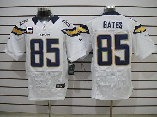 Nike San Diego Chargers #-85 Antonio Gates White With C Patch Men’s Stitched NFL Elite Jersey