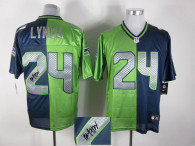 Nike NFL Seattle Seahawks #24 Marshawn Lynch Elite Green Blue Two Tone Stitched Autographed Jersey