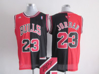 Chicago Bulls -23 Michael Jordan Black Red Split Fashion Stitched NBA Autographed Jersey