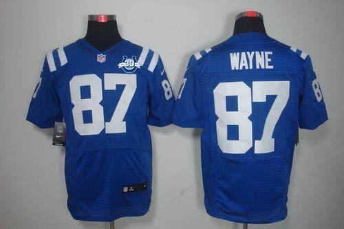 Nike Indianapolis Colts #87 Reggie Wayne Royal Blue Team Color With 30TH Seasons Patch Men‘s Stitche