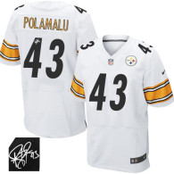 Nike Pittsburgh Steelers #43 Troy Polamalu Elite White Autographed Men's NFL Stitched Jersey