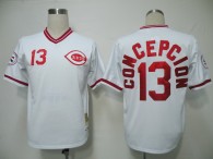 Mitchell and Ness Cincinnati Reds -13 Dave Concepcion White Throwback Stitched MLB Jersey