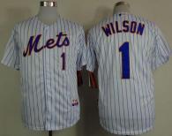 New York Mets -1 Mookie Wilson White Blue Strip Home Cool Base Stitched MLB Jersey