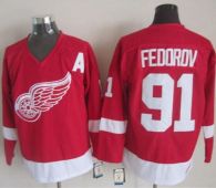 Detroit Red Wings -91 Sergei Fedorov Red CCM Throwback Stitched NHL Jersey