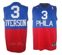 Philadelphia 76ers -3 Allen Iverson Red Blue Reebok 10TH Throwback Stitched NBA Jersey