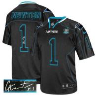 Nike Panthers -1 Cam Newton Lights Out Black With 20TH Season Patch Men's Stitched NFL Elite Autogra