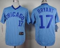 Chicago Cubs -17 Kris Bryant Blue White Strip  Cooperstown Throwback Stitched MLB Jersey