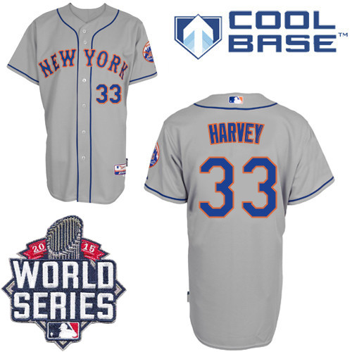 New York Mets -33 Matt Harvey Grey Road Cool Base W 2015 World Series Patch Stitched MLB Jersey