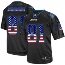 Nike Detroit Lions -81 Calvin Johnson Black NFL Elite USA Flag Fashion Jersey