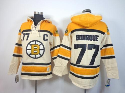 Boston Bruins -77 Ray Bourque Cream Sawyer Hooded Sweatshirt Stitched NHL Jersey