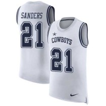 Nike Cowboys -21 Deion Sanders White Stitched NFL Limited Rush Tank Top Jersey