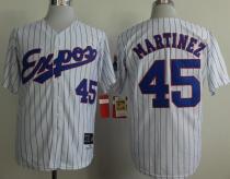 Mitchell And Ness 1982 Expos -45 Pedro Martinez White Black Strip Throwback Stitched MLB Jersey