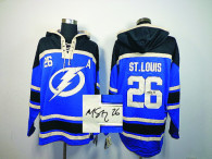 Autographed Tampa Bay Lightning -26 St Louis Loyal Blue Hooded Sweatshirt Stitched NHL Jersey