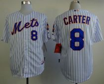 New York Mets -8 Gary Carter White Blue Strip  Home Cool Base Stitched MLB Jersey
