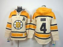 Boston Bruins -4 Bobby Orr Cream Sawyer Hooded Sweatshirt Stitched NHL Jersey