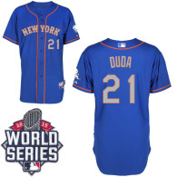 New York Mets -21 Lucas Duda Blue Grey NO  Alternate Road Cool Base W 2015 World Series Patch Stitch