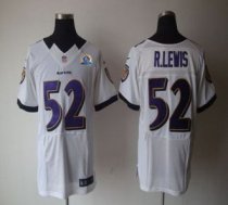 Nike Ravens -52 Ray Lewis White With Hall of Fame 50th Patch Stitched NFL Elite Jersey