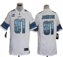 Nike Lions -81 Calvin Johnson White With C Patch Stitched NFL Game Jersey