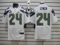 Nike Seattle Seahawks #24 Marshawn Lynch White With C Patch Super Bowl XLIX Men‘s Stitched NFL Elite
