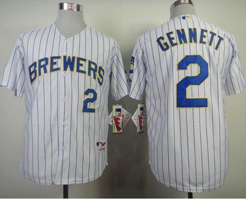 Milwaukee Brewers -2 Scooter Gennett White blue strip Stitched MLB Jersey