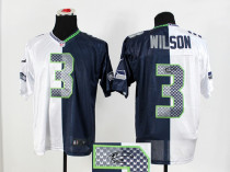 Nike NFL Seattle Seahawks #3 Russell Wilson Stitched Elite Men‘s Split Steel Blue White Autographed