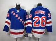 New York Rangers -28 Dominic Moore Blue Home Stitched NHL Jersey