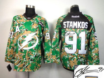 Autographed NHL Tampa Bay Lightning -91 Steven Stamkos Camo Veterans Day Practice Jersey