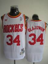 Mitchell and Ness Houston Rockets -34 Hakeem Olajuwon Stitched White Throwback NBA Jersey