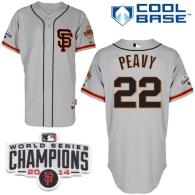 San Francisco Giants #22 Jake Peavy Grey Road 2 Cool Base W 2014 World Series Champions Patch Stitch