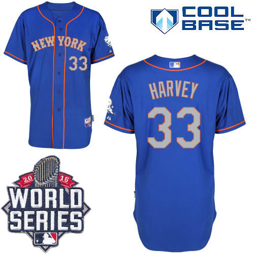 New York Mets -33 Matt Harvey Blue Grey NO  Alternate Road Cool Base W 2015 World Series Patch Stitc