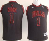 Chicago Bulls #1 Derrick Rose Black With Red No Stitched Youth NBA Jersey