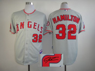 Autographed MLB Los Angeles Angels of Anaheim -32 Josh Hamilton Grey Cool Base Stitched Jersey