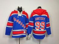 New York Rangers -99 Wayne Gretzky Blue Sawyer Hooded Sweatshirt Stitched NHL Jersey