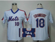MLB New York Mets -18 Darryl Strawberry Stitched White Autographed Jersey