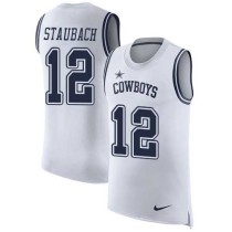 Nike Cowboys -12 Roger Staubach White Stitched NFL Limited Rush Tank Top Jersey