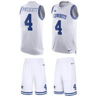 Cowboys -4 Dak Prescott White Stitched NFL Limited Tank Top Suit Jersey