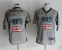 Nike Green Bay Packers #12 Aaron Rodgers Grey Men's Stitched NFL Elite USA Flag Fashion Jersey