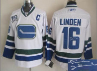 Autographed Vancouver Canucks -16 Trevor Linden Stitched White With 40TH Patch Third NHL Jersey