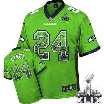 Nike Seattle Seahawks #24 Marshawn Lynch Green Super Bowl XLIX Men‘s Stitched NFL Elite Drift Fashio