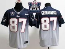 Nike New England Patriots -87 Rob Gronkowski Navy Blue Grey Super Bowl XLIX Champions Patch Mens Sti