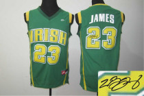 Autographed Miami Heat -23 LeBron James Green Irish High School Stitched NBA Jersey
