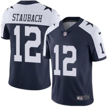 Nike Cowboys -12 Roger Staubach Navy Blue Thanksgiving Stitched NFL Vapor Untouchable Limited Throwb