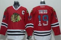 Chicago Blackhawks -19 Jonathan Toews Red USA Flag Fashion Stitched NHL Jersey