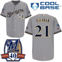 Milwaukee Brewers -21 Alcides Escobar Stitched Grey Cool Base MLB Jersey